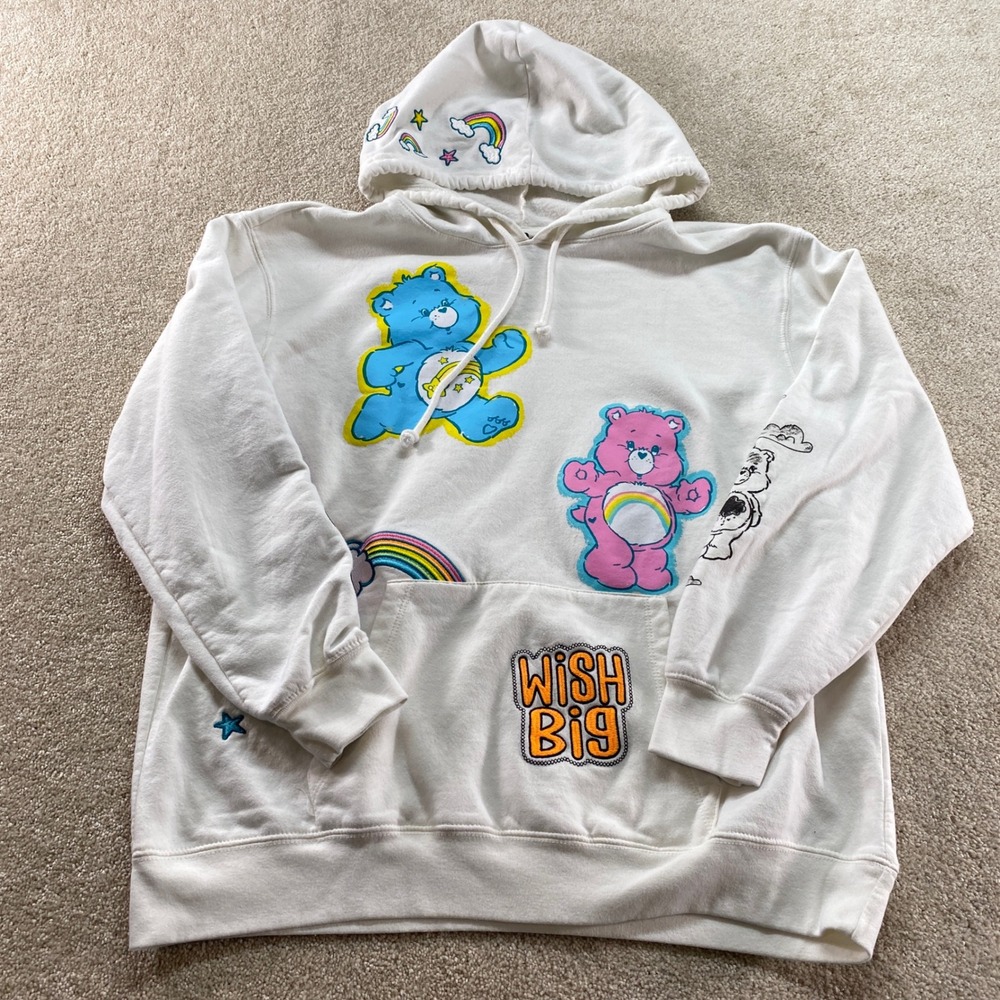 Care Bears Wish Big Good Vibes Hoodie Sweatshirt Womens XXL White Graphic Print